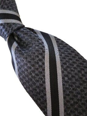NWT TOM FORD Gray Black Silver Striped Woven Silk Tie $280